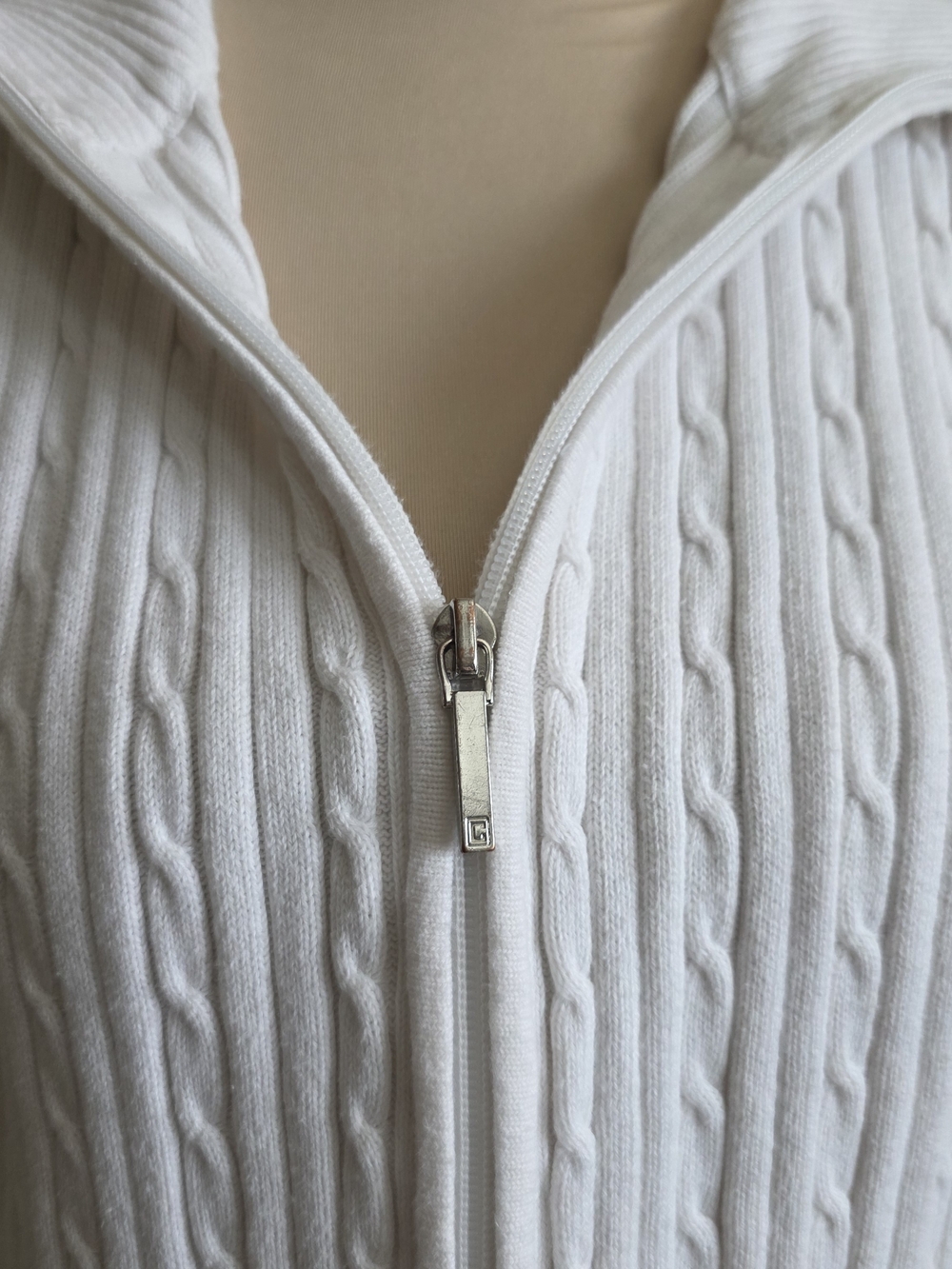 Chaps Cream Cable-knit Full-zip Cardigan Sweater Preppy School Uniform Sz L - Picture 3 of 9